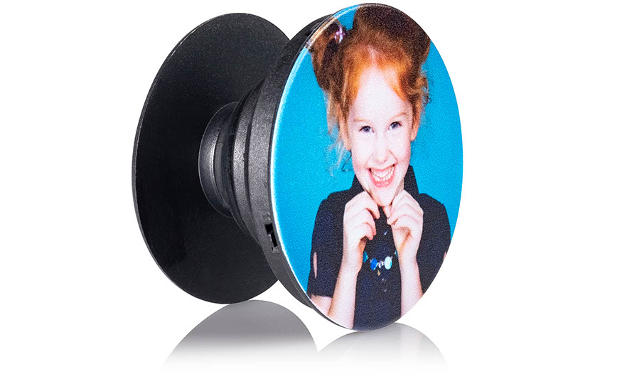 Custom photo phone grip, close up