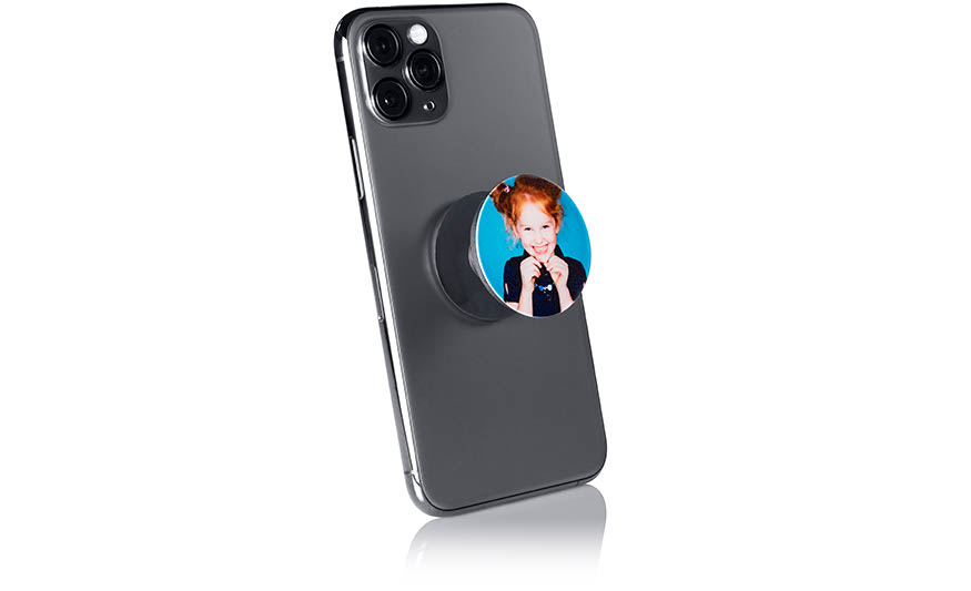Custom photo phone grip on the back of a phone